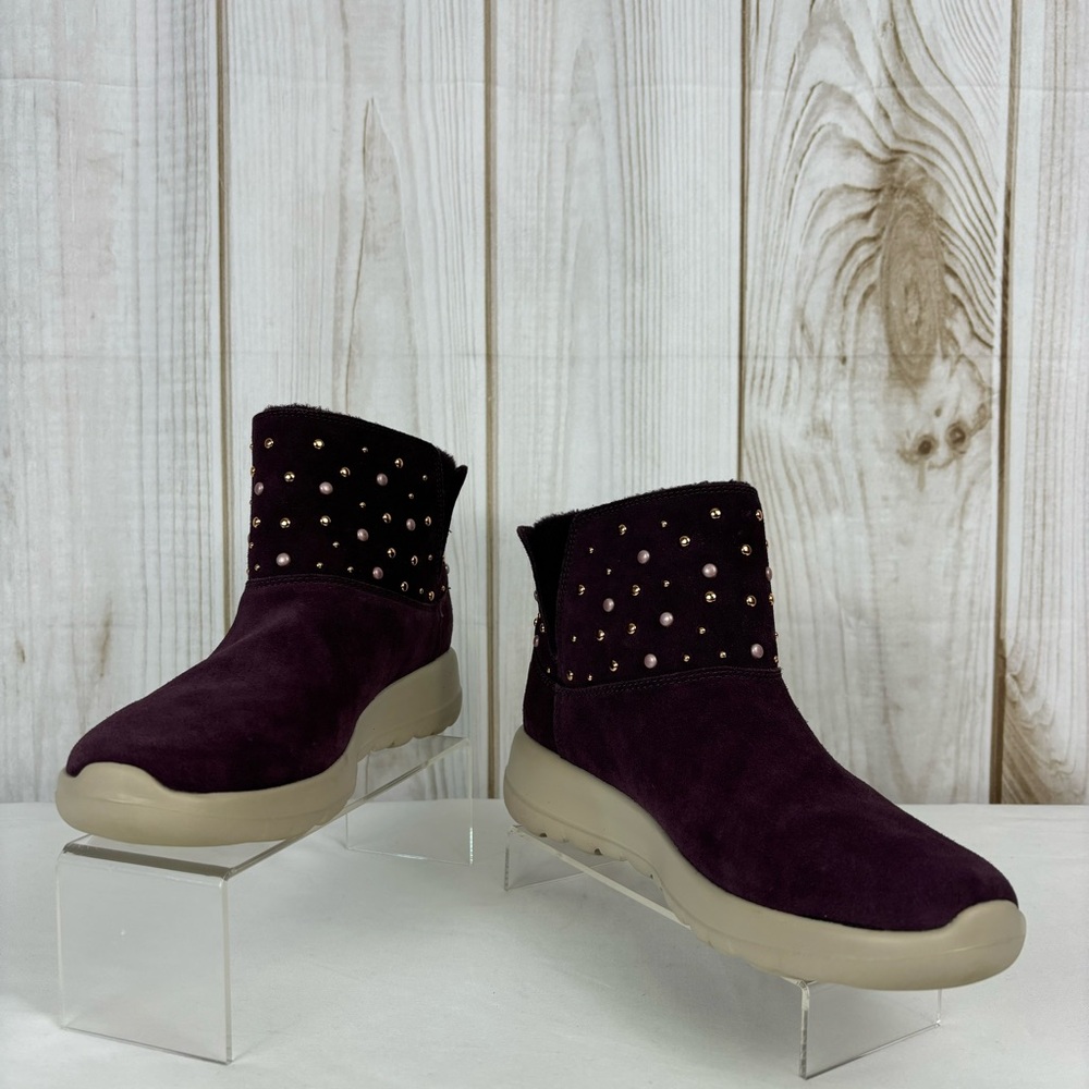 Skechers Ankle Boots Leather Lightweight Slip-On Comfy Booties Burgundy Size 10 - Picture 4 of 16